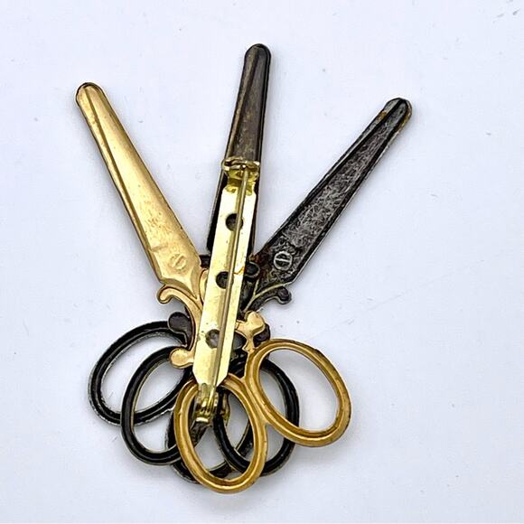 Vintage JJ Jonette Scissor Brooch Pin + Multi-Scissor Cluster Brooch - Set of 2 - Picture 8 of 11